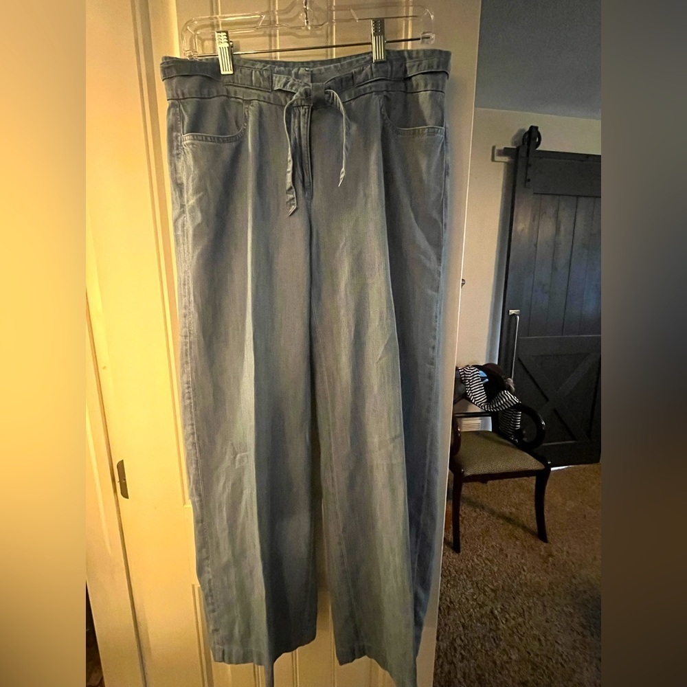 J jill Lightweight Tencel-Cotton Blend Wide-Leg Denim Pants, Tie Front, size 8